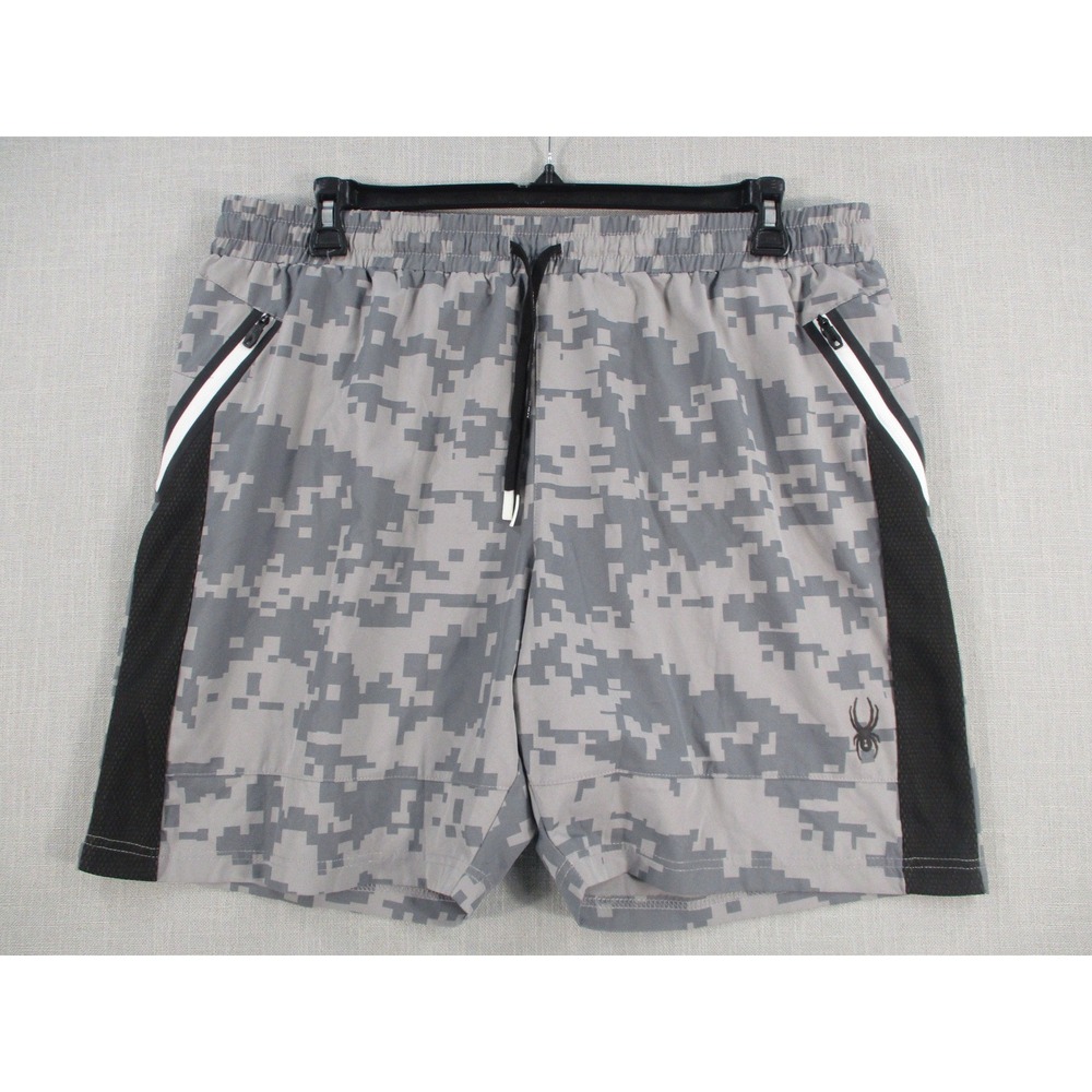 Spyder Active Mens XL Grey Digital Camo Athletic Gym Shorts‎ SPM511U 1668221